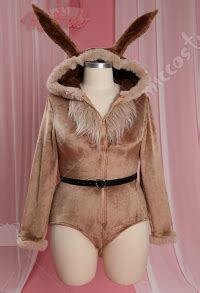 Sylveon Derivative Sexy Fluffy Hooded Bodysuit Halloween Deep V Kawaii One Piece Lingerie