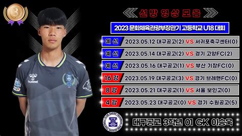 문화체육관광부장관기 U18 축구대회 영상출처 Itop21 Sports 대구공고 Gk 이승욱 고등 골키퍼 이승욱