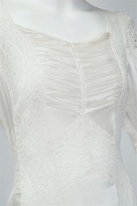 Nearly Naked White Satin Deco Wedding Gown W Transparent Lace Panels