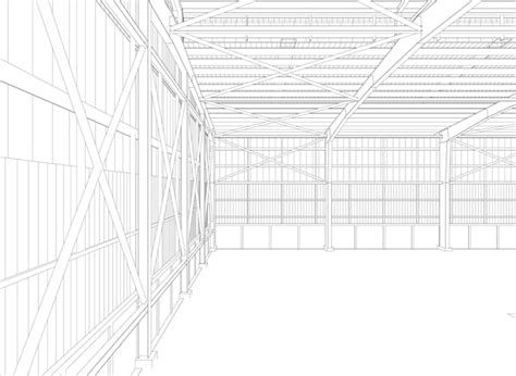 Premium Vector Drawing Of A Warehouse With A Blue Line