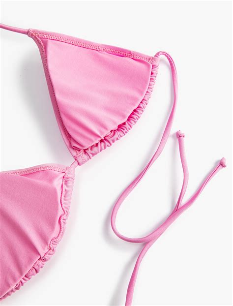 Pembe Kadın Üçgen Bikini Üstü Boyundan Bağlamalı Kaplı SAK BM Koton