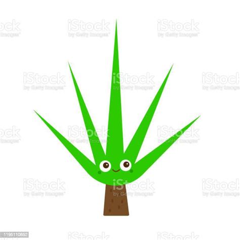 Cute Tree With Sharp Green Branches And Brown Eyes Cartoon Character