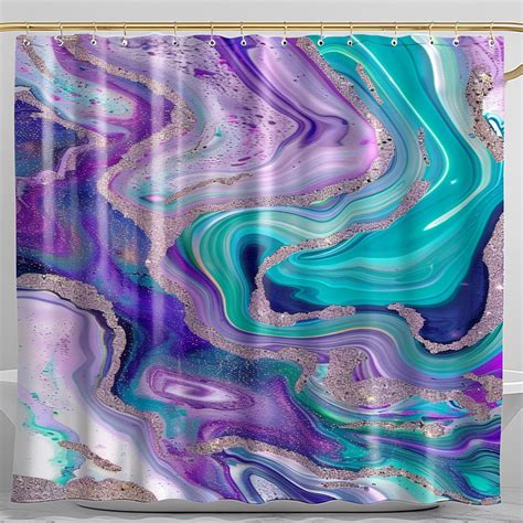 Unique Purple And Teal Glitter Marble Shower Curtain Realistic Detailed