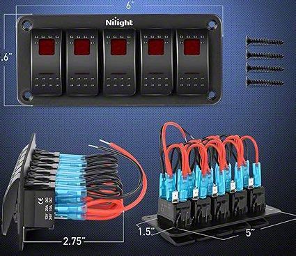 Nilight Sierra Gang Aluminum Rocker Switch Panel With Rocker