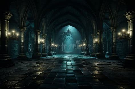 A Dark Hallway in a Gothic Style Building Stock Illustration ...