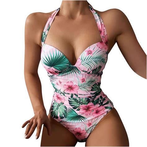 Aloohaidyvio Swimsuits Plus Size Womens Sexy One Piece Solid Color Swimwear High Waist Bikini