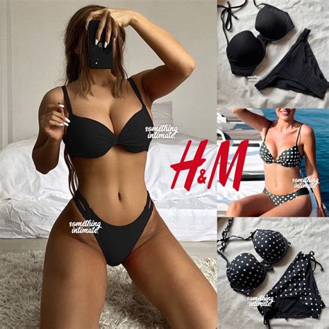 Jual One Set H M Bikini Bra Panty Lace Polka Plunge Super Pushup Black Bikini Set Push