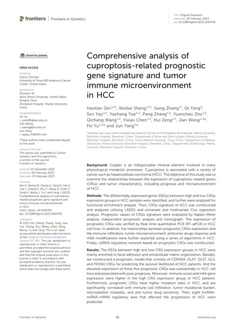 Pdf Comprehensive Analysis Of Cuproptosis Related Prognostic Gene