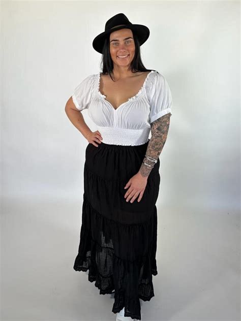 SKIRT JV008 BELLA TIERED MAXI COTTON BLACK Naked Gypsy