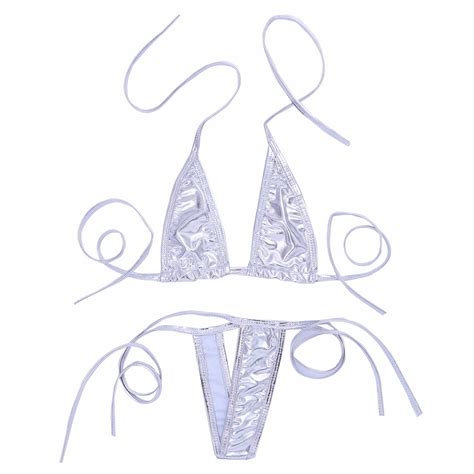 Janjean Women Shiny Micro String Bikini Extreme Swimsuit Lingerie Triangle G String Thong