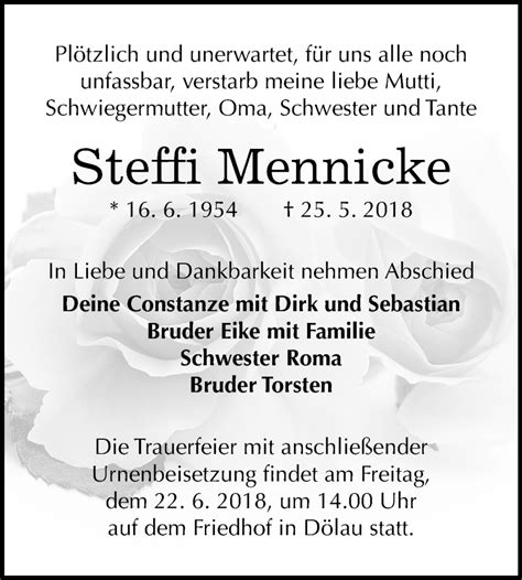 Traueranzeigen Von Steiff Mennicke Abschied Nehmen De