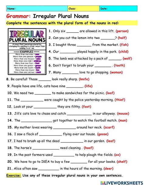 Pdf Online Exercise Irregular Plural Nouns Nouns Worksheet Plurals