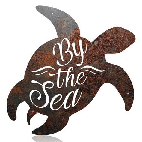 By The Sea Turtle Metal Sign Ocean Lake Coastal Beach Wall Etsy