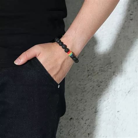 Pulsera Orgullo Lgbt Piedra Volcánica Pride Gay Resorte en venta en