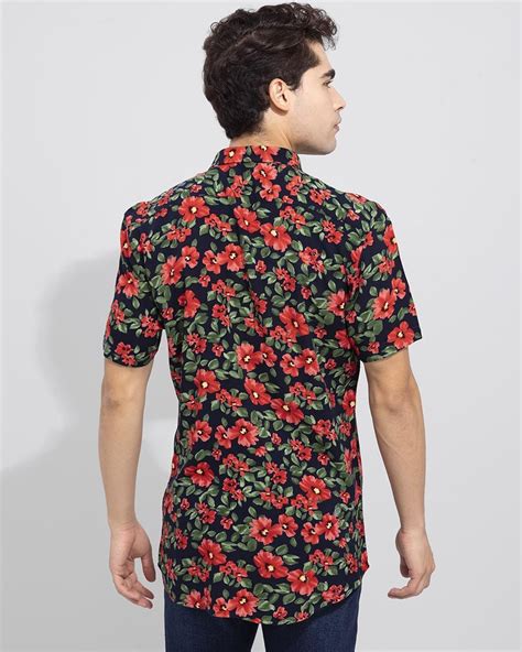 Buy Men S Black All Over Floral Printed Slim Fit Shirt For Men Black