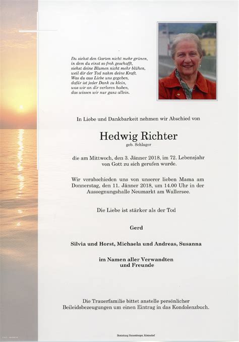 Richter Hedwig Bestattung Hemetsberger S Rge Urnen Beratung Im