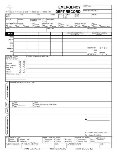 DEPT RECORD EMERGENCY ROOM Hospital Forms 2020 Fill And Sign