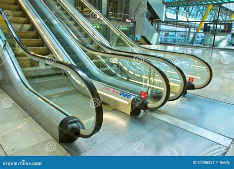 Metal And Glass Escalator Stock Image Image Of Floor 27296557