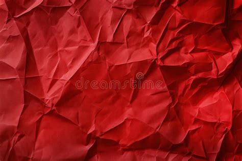 Crumpled Red Paper Texture Background With Folded Creases Close Up