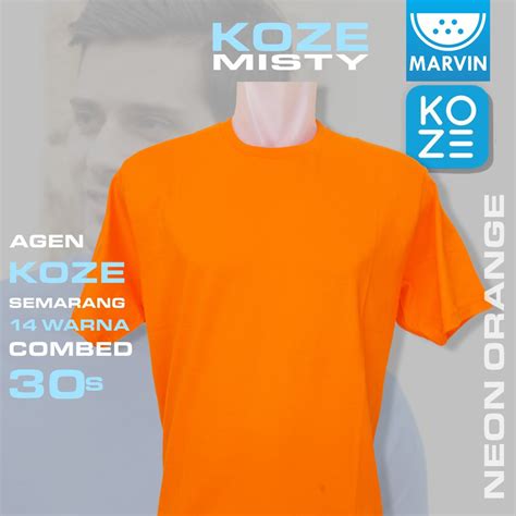 jual kaos lengan pendek polos orange koze  tshirt misty neon orange