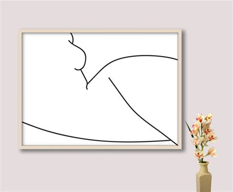 Body Outline Sketch Minimalist Nude Line Art Naked Illustration Female Nudity Bathroom Art