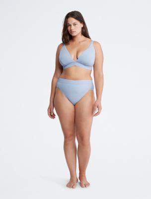 Core Tonal Blue Triangle Bikini Top Bikini Bottom Calvin Klein