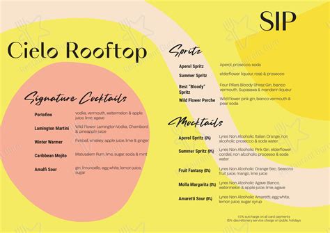 Menu at Cielo Rooftop pub & bar, Fortitude Valley