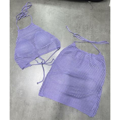 Set Bikini 2 Món Áo Buộc Dây Cổ Và Eo Chất Len Mong Mặc Đi Bơi Đi Biển Cực Xinh Hàng QCCC