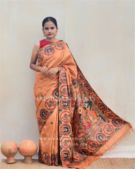 Bengali Vivah Handpainted Madhubani Tussar Silk Saree Madhubani