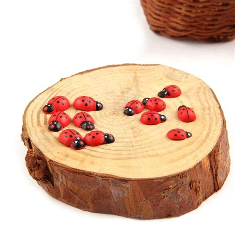 Cute 100pcs Diy Wooden Ladybird Ladybug Sticker Children Kids Painted