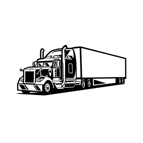 Semi Truck, 18 Wheeler, Freight Tow Trailer Monochrome, Silhouette ...