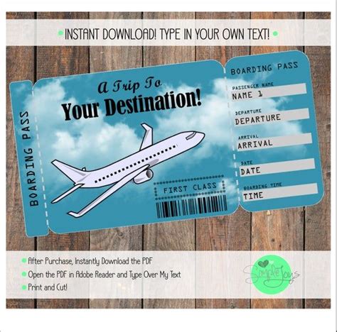 Printable Vacation Surprise Ticket Boarding Pass Surprise Vacation Trip