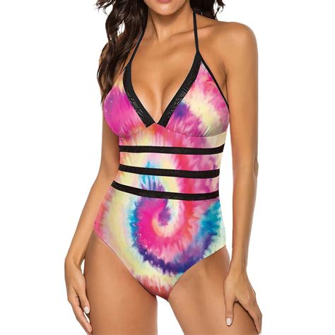 Festival Tie Dye Swimsuit Print Push Up Swimwear One Piece Holiday Pool