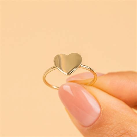 14k Solid Gold Heart Ring Gold Initial Ring Engravable Gold Ring Personalized Ring Custom