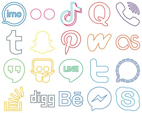 High Quality And Modern Colourful Outline Social Media Icons Such As