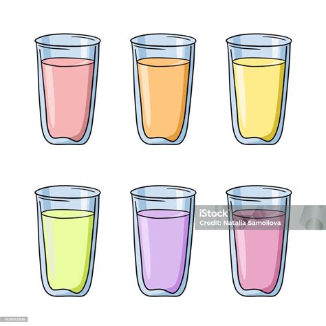 satu set ikon berwarna gelas kaca tinggi  minuman jus buah kartun