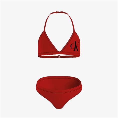 Calvin Klein Triangle Çocuk Kırmızı Bikini Takımı ÇOCUK Mayo Mayoşort