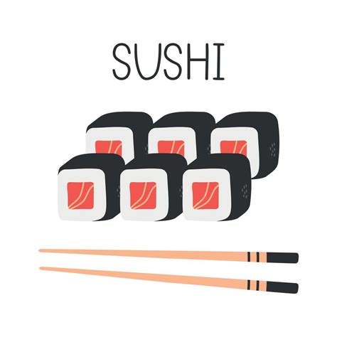 Japanese Sushi Roll Set In Hand Drawn Style Asian Food For Restaurants