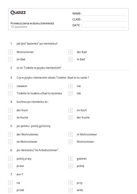 Ponad 50 Niemiecki Arkuszy Roboczych Dla Klasa 4 W Quizizz Darmowe I