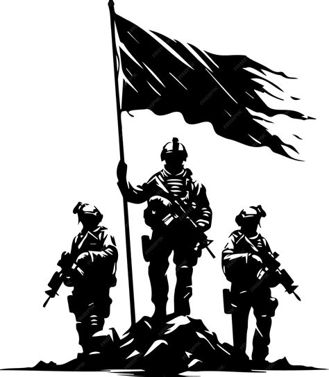 Premium Vector | Soldiers raising their victory flag vector stencil drawing
