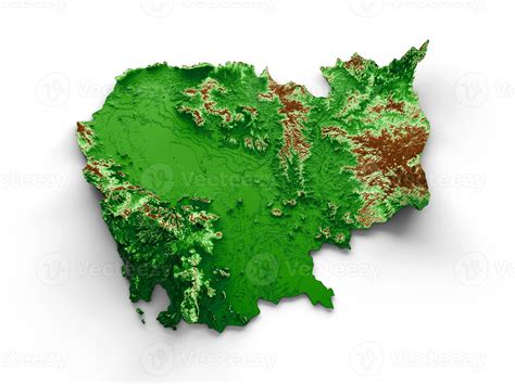 Cambodia Topographic Map 3d realistic map Color 3d illustration ...