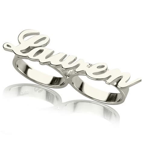 Two Finger Name Ring Personalized Name Plated Ring Engraved Etsy