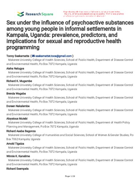 Pdf Sex Under The Influence Of Psychoactive Substances Among Young