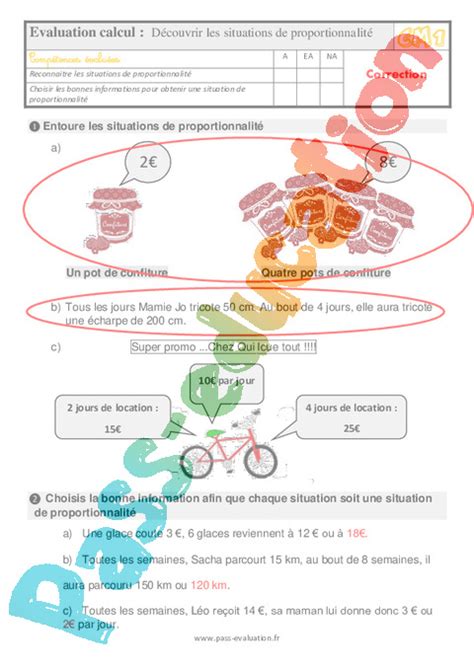 Evaluation Avec Le Corrig Pour Le Cm Sur D Couvrir Les Situations De