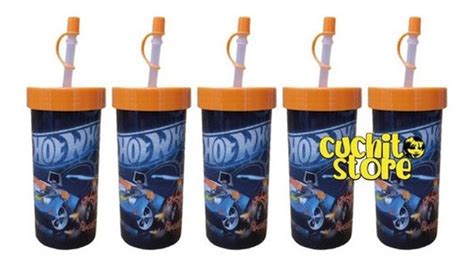 Pack 5 Vasos Con Bombilla Niños Hot Wheels 400ml Fiesta Cuotas sin interés