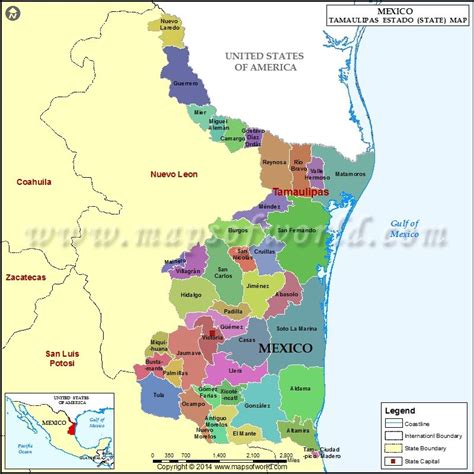 Tamaulipas Map Showing The Administrative Divisions Of The