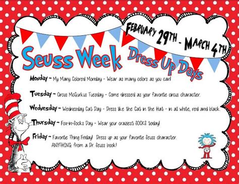 Seuss Week Dress Up Days Freebie Dr Seuss Birthday Party Dr