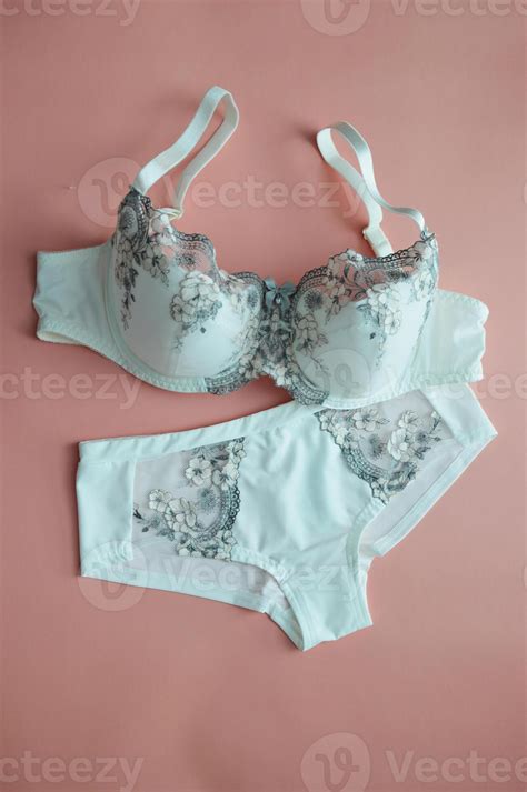 Lingerie Sexy White Lace Bra And Panties On A Pink Background Stylish Women S Underwear View