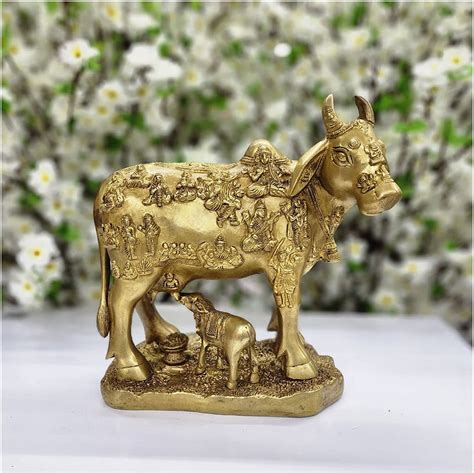 Buy Kamdhenu Statue Kamdhenu Cow With Calf Statue In Brass Large Cow