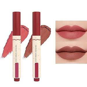 Amazon 2 Colors Matt Nude Lipstick Lipliner Lip Crayons Pack Set Velvet Moisture Smooth